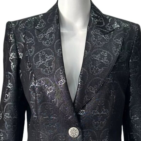 Thomas Wylde Black Metallic Printed Single Breasted Blazer Size 4 - Picture 2 of 10